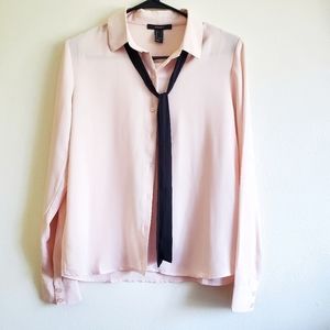 NEW Forever 21 Long Sleeve Button Down Tie Collared Blouse [S]